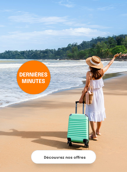 Femme avec valise sur la plage